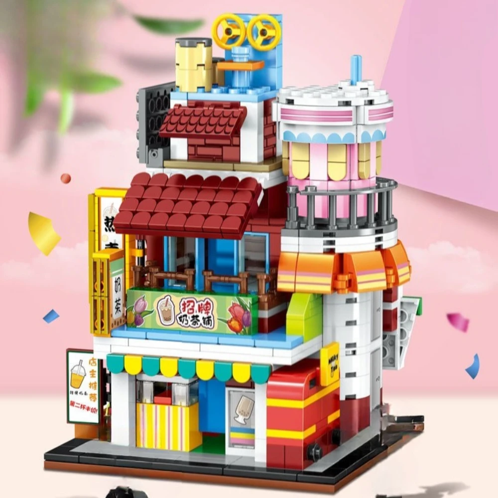 

MOC Milk Tea Shop Convenience Store Game Hall Building Blocks Set Urban Street View House Toy For Children Birthday Holiday Gift