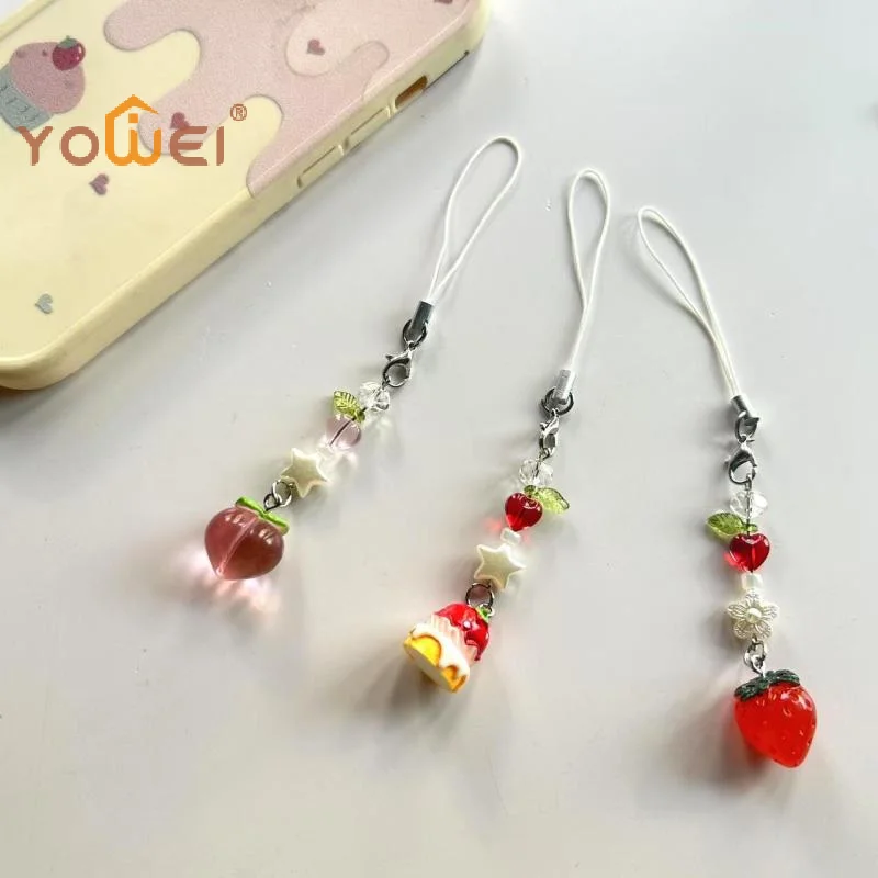 Latest Lovely Fruits Bag Chain Pendant Sweet Y2K Cute Strawberry Peach Keychain Cellphone Charm Lanyard For Girls
