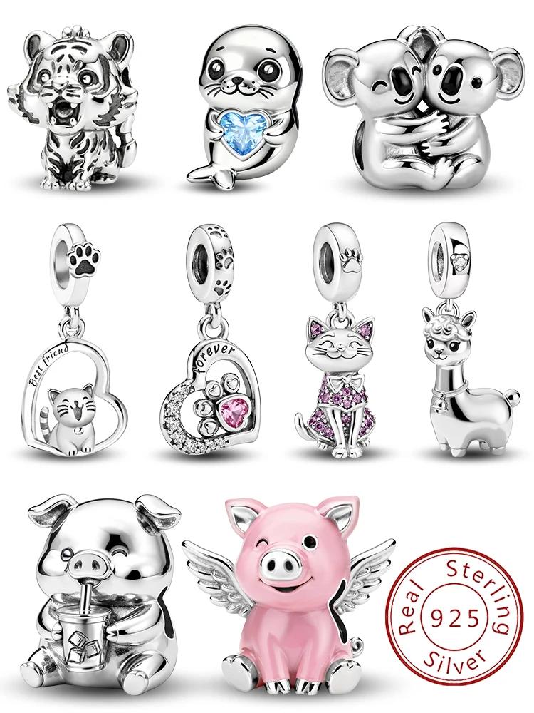 925 Sterling Silver Alpaca Little Flying Pig Animal Series Charms Beads Fit Original Bracelets Bangles Fine Jewelry Gift