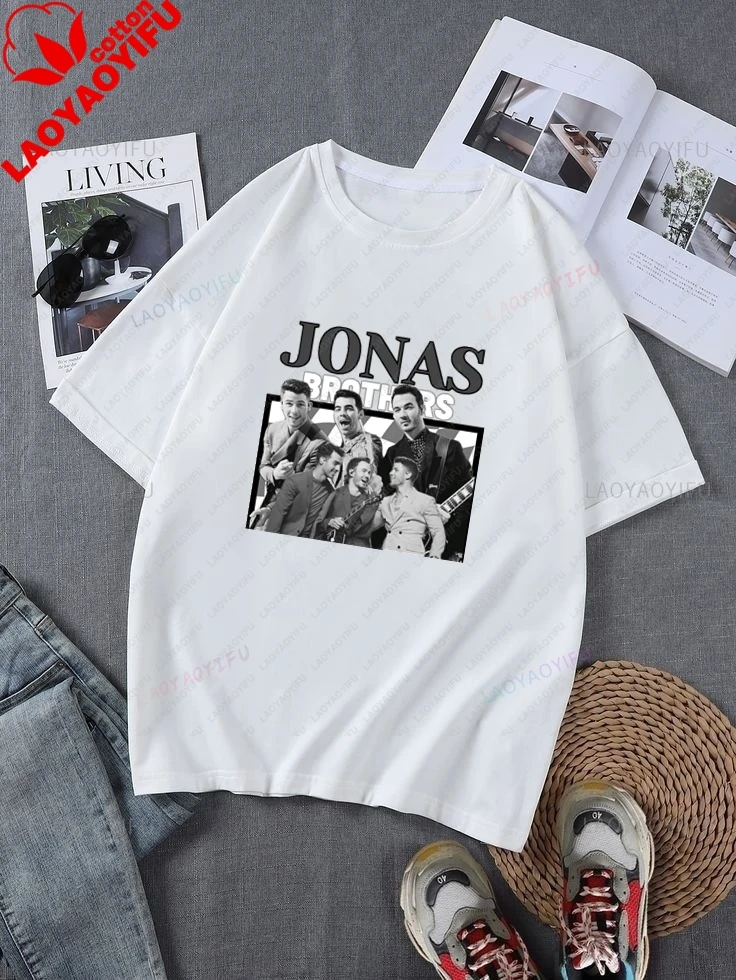 Jonas Brothers Band Printed T-shirt Top Jonas Brothers Poster Trend Short Sleeve Neutral Shirt Oversized Cotton T-shirt