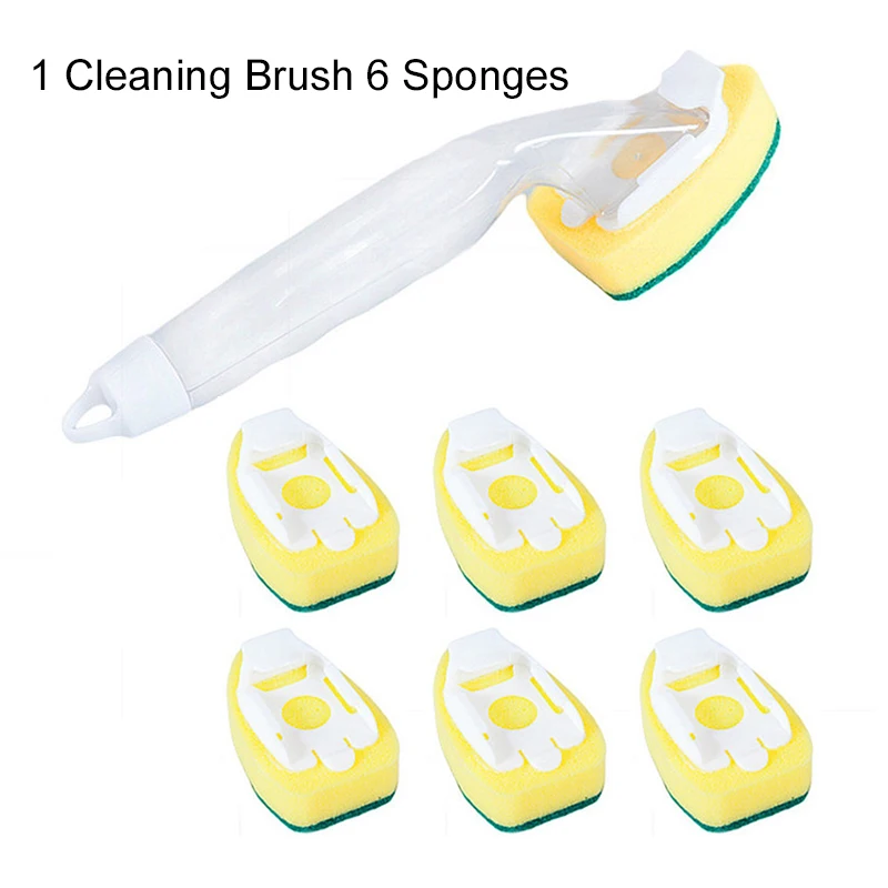 Handle Sponge Magic Sponge Washer Brush Head Kitchen Cleaning Brush Replacement Head Sponge Dish Wash Scrubber Sponge