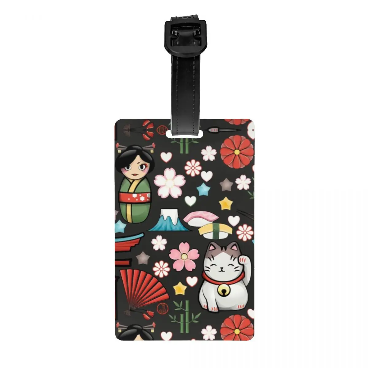 Kawaii Maneki Neko Lucky Cat Luggage Tag Japanese Geisha Art Travel Bag Suitcase Privacy Cover ID Label