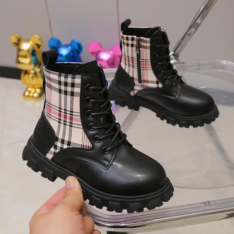 Casual Fashion Children\'s  Boots 2024 New British Wind Help Tie Round Head Fashion Boots for Children\'s Shoes