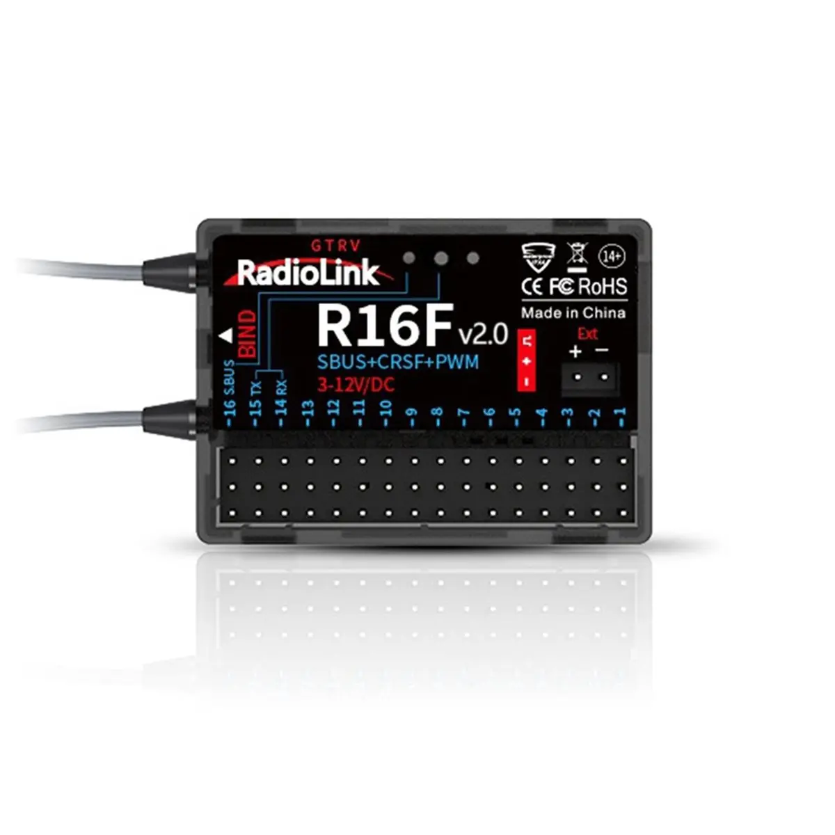 A10I Radiolink R16F RC Receiver 16 Channel 2.4GHz with Gyro, Voltage Telemetry, 600m Range for RC Car, Boat, Airplane