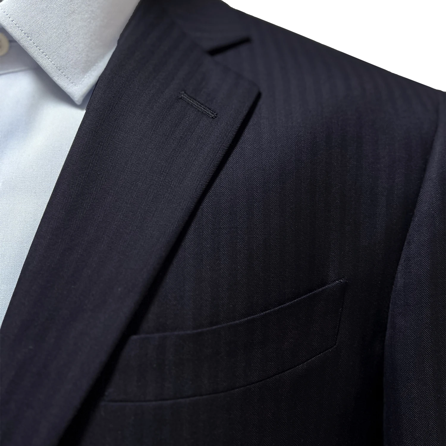 Costumes sur mesure de luxe 100% laine Super 110 costumes d'affaires costumes sur mesure bleu nuit à chevrons costumes sur mesure pour hommes