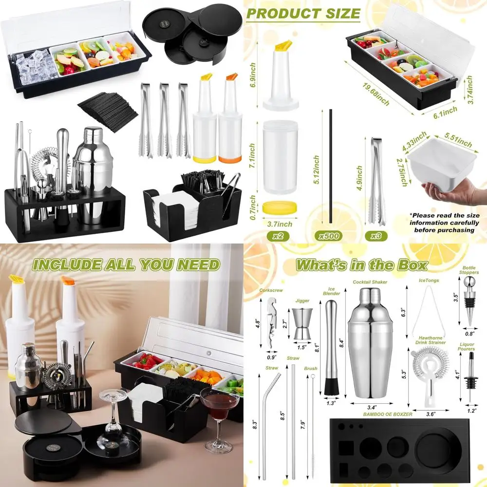 

Complete 23-Piece Bartending Kit with Garnish Tray, Lid, 3-Tier Glass Rimmer, and 13-Piece Cocktail Shaker Set for Home Bar Enth