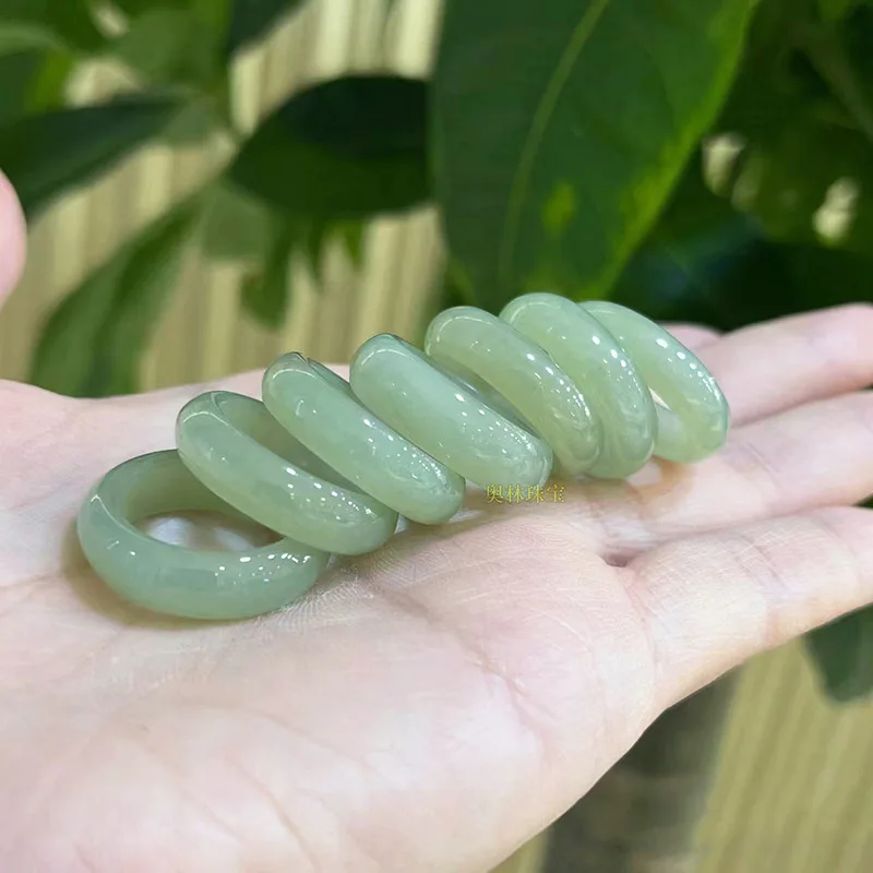Green And White , Natural Old Material Hetian Plain , Jade Ring Women
