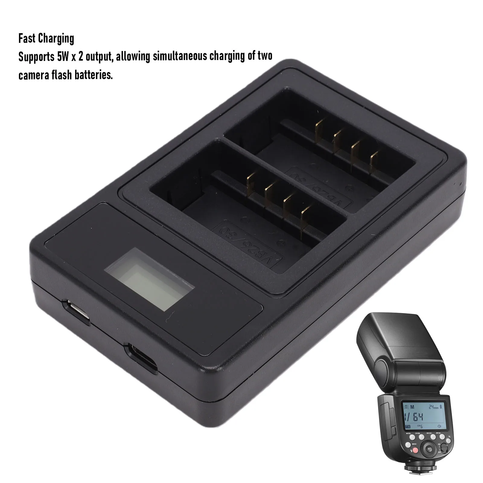 Charger Fit for VB26 VB26B VB30 Battery 5Wx2 Camera Flash Dual Battery Fast Charger with Smart Display