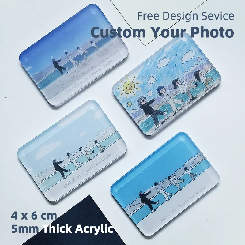 Custom Acrylic Photo Fridge Magnet 5mm Free Design Service Cartoon Style Personalized Refrigerator Magnet Memory Gift 4*6cm