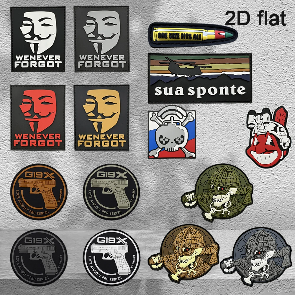 Anonymous Mask Bullet Armed Helicopter Pistol Skull Retro Cartoon Alien Soft Rubber Patch Pvc Glow-In-The-Dark Armband Velcro with Matching Hook and Loop Functional Backpack Morale Patch Badge Appliqué