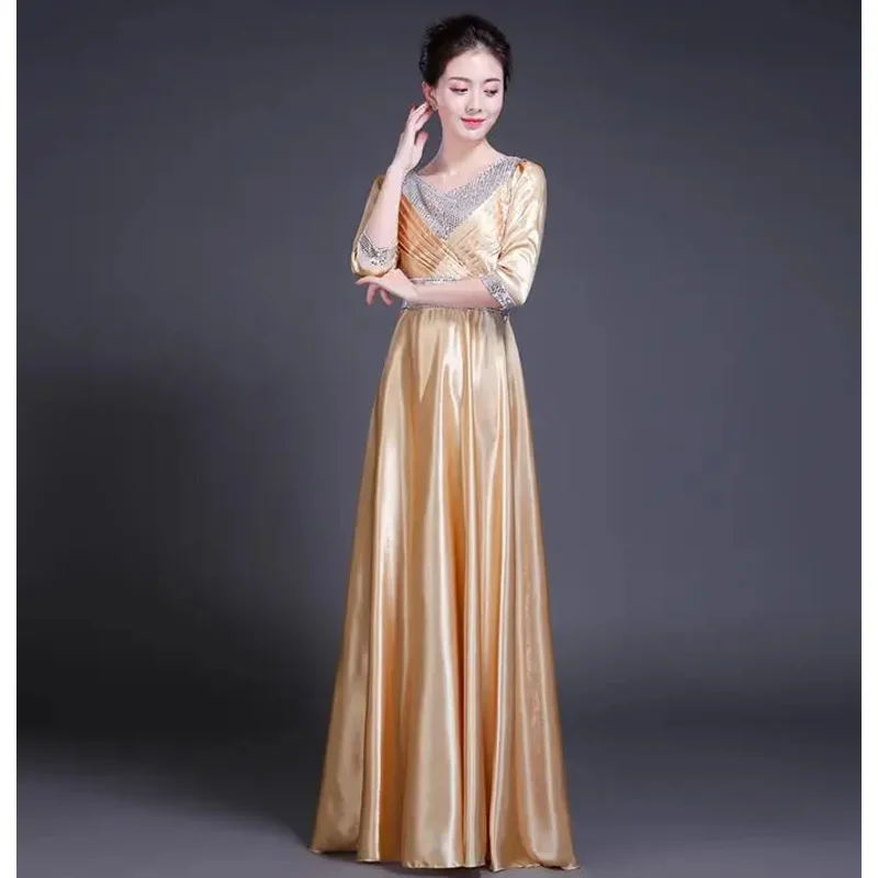 2019 abbigliamento da palcoscenico da ballo da donna abito da servizio choral costumi da coro di mezza età abbigliamento da spettacolo teatrale abito femminile