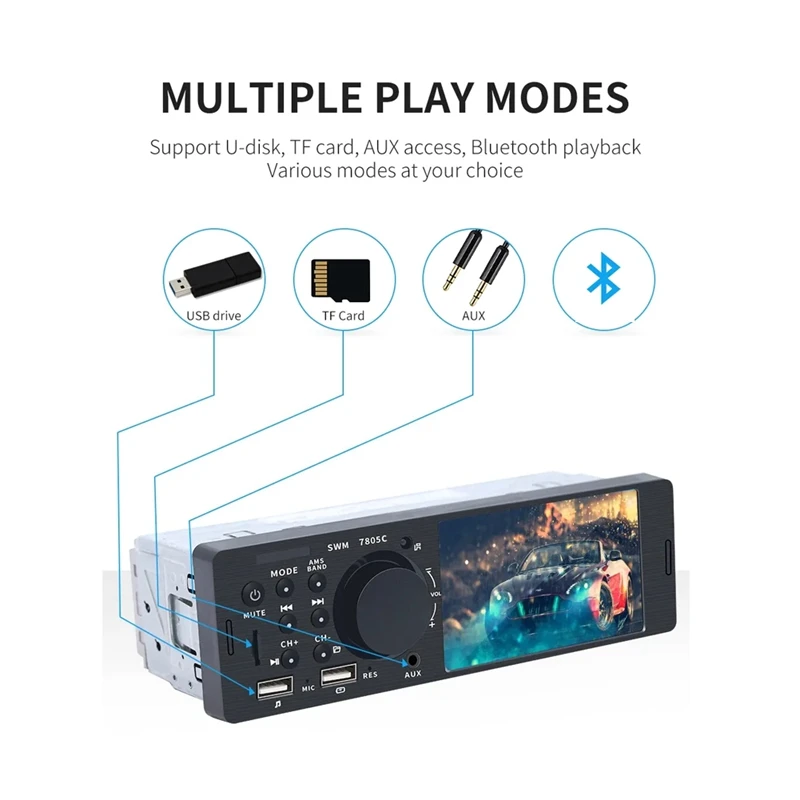 4,1-дюймовый автомобильный радиоприемник с сенсорным экраном, Bluetooth, музыкальная громкая связь, MP5-плеер, TF, USB-зарядка, удаленная музыкальная аудиосистема, прочный