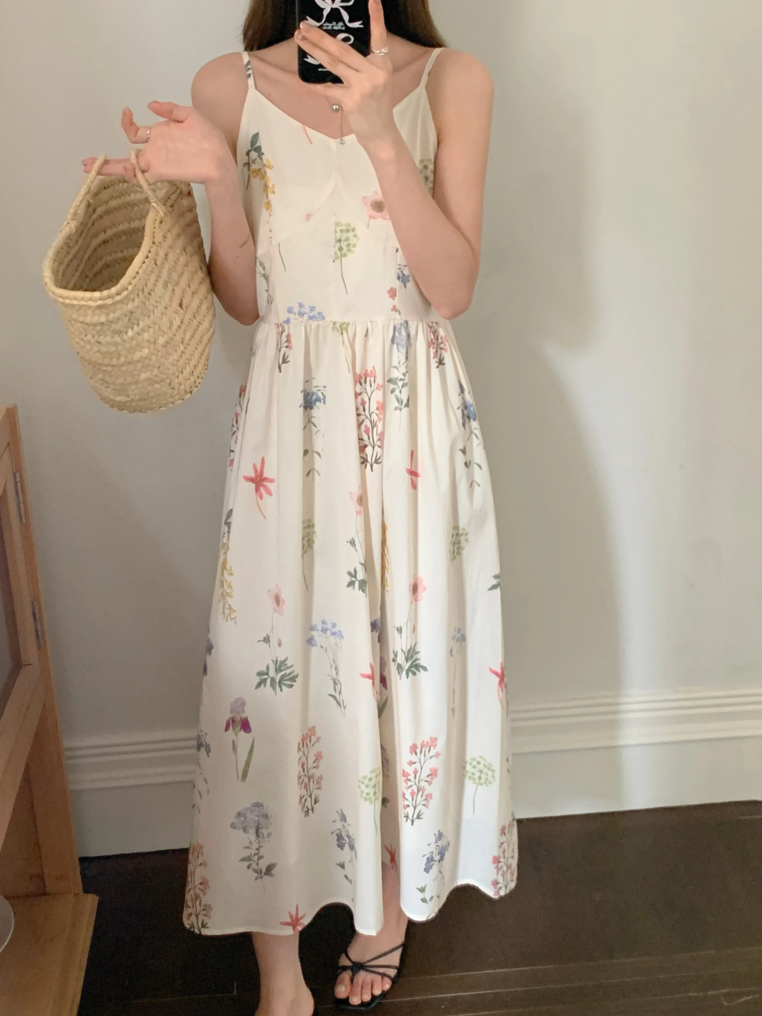 

Summer Sleeveless V neck Vests Dress Women Flower Floral Print Fashion France Ladies Dresses Ruffles Woman Dress (hf3032)