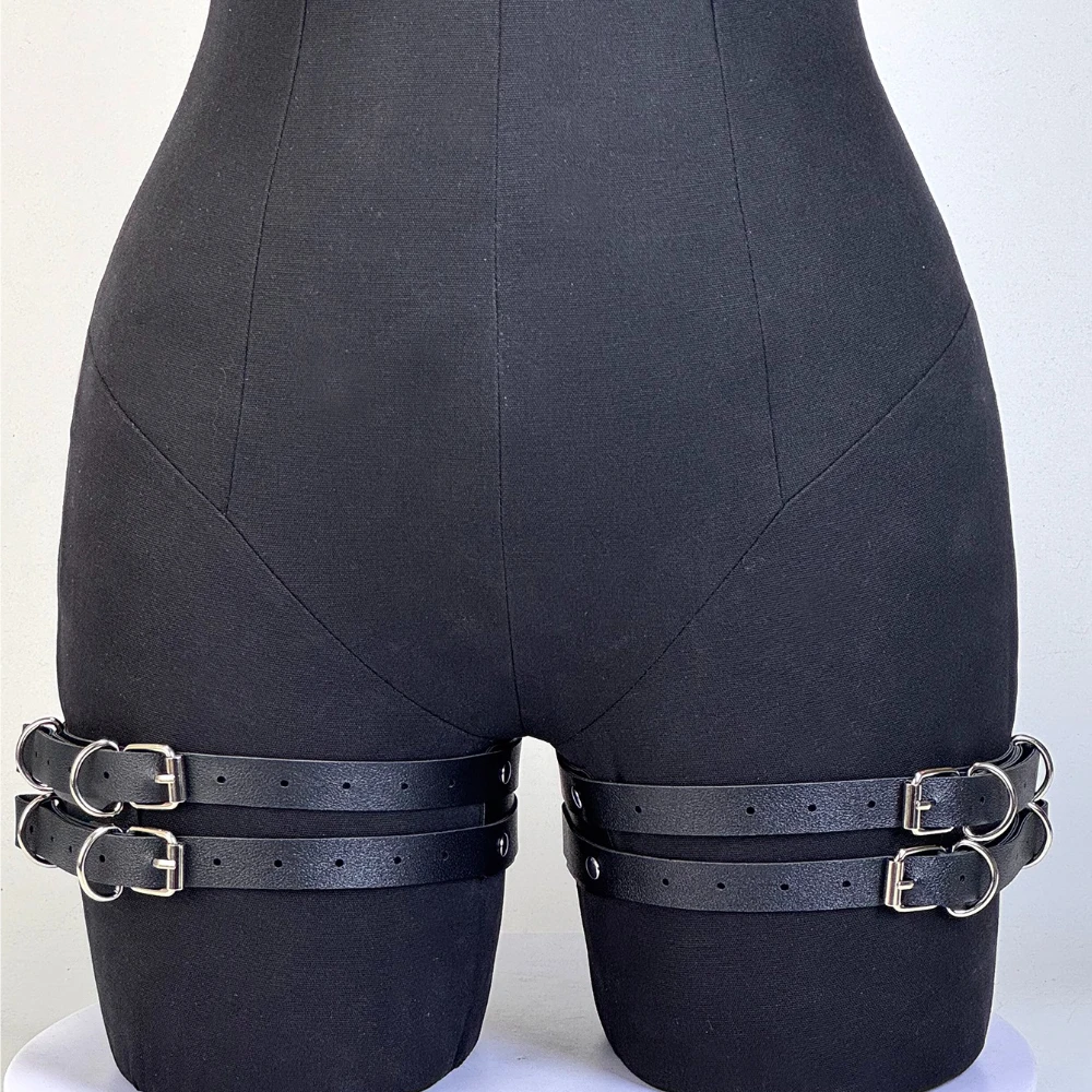 1 Paar schwarze modische Oberschenkelriemen für Damen, JK, verstellbare Oberschenkelriemen, Gothic-Punk-Oberschenkelriemen, modisches Oberschenkelzubehör – Detail 9