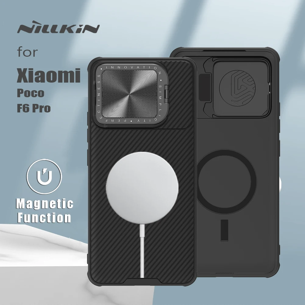 

Чехол Magsafe NILLKIN для Xiaomi Poco F6 Pro 5G, магнитный чехол CamShield, опора объектива 360, полная защита камеры, задняя крышка для F6 Pro