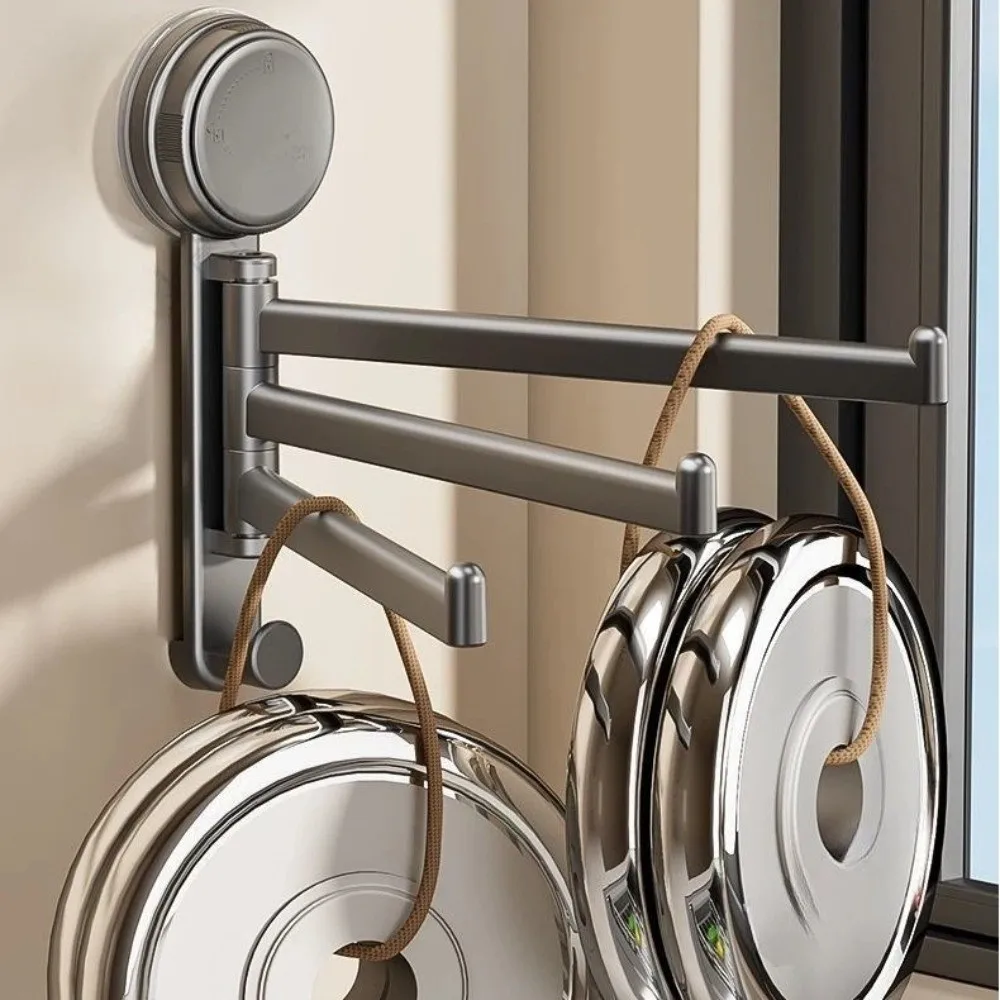 Quality No Need To Drill Towel Rack 3-Bar Wall Mounted Rotating Towel Hanger Suction Cup Bath Towel Rack Kitchen