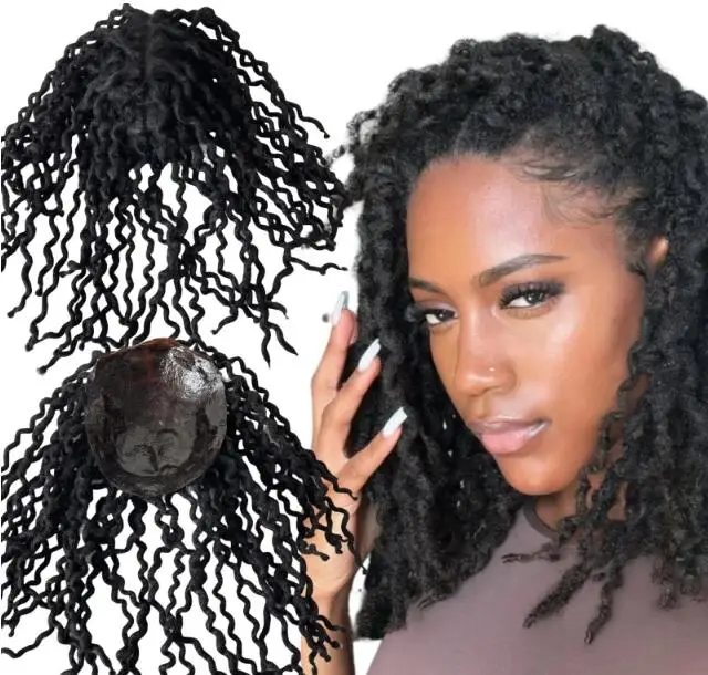

12 inches Malaysian Virgin Human Hair Hairpieces #1 Jet Black Color Wave Dreadlocks PU Toupee 8x9 Skin Units for Black Men