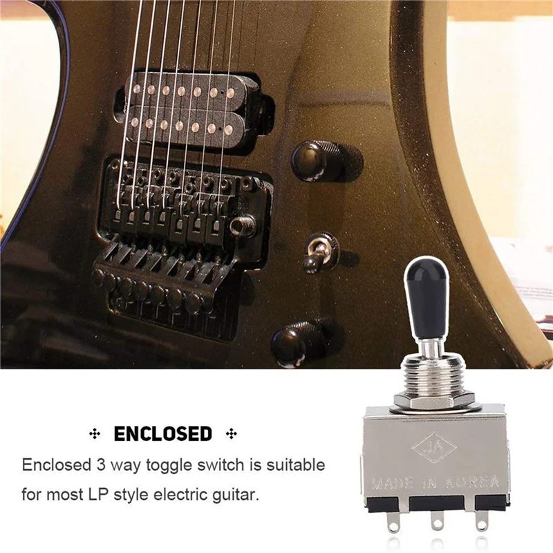 

ABVL-20Pc Guitar 3 Way Toggle Switch, Metal Enclosed 3 Way Selector Switch With Black Tip Knob Replacement Part