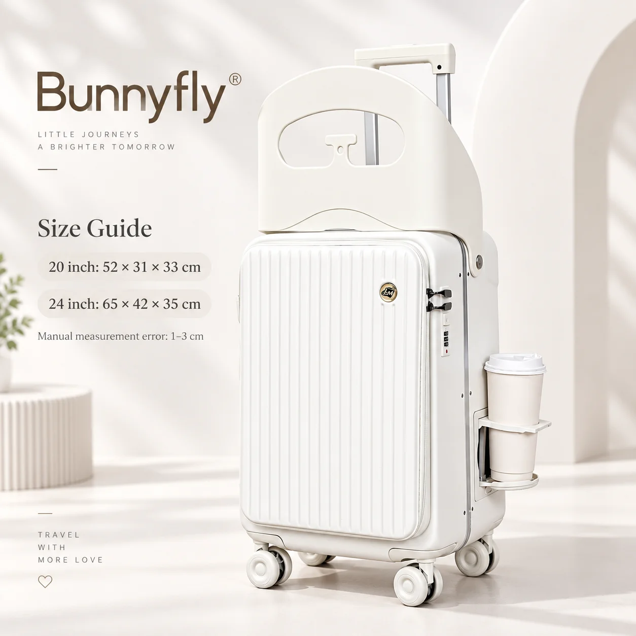 Bunnyfly Kids Ride-On Luggage with Backrest, Cup Holder, Spinner Wheels & 100KG Load Capacity