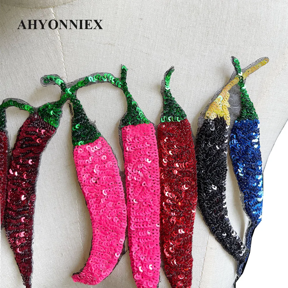 1 PCS Large Chilli Patch Sequin Embroidery Fashion Clothes Applique DIY Clothing Decoration Iron On Sequins Patches for Clothes