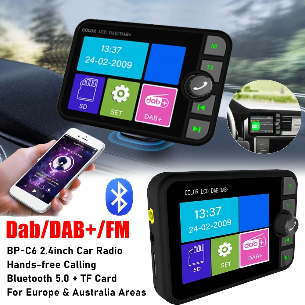

BP-C6 Bluetooth 5.0 Dab FM-радио для автомобиля 2,4 "BT + TF карта стерео музыкальный плеер цифровой передача сигнала передатчик DAB + приемник