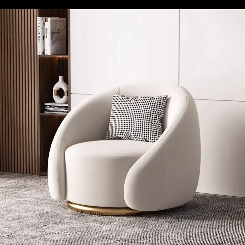 Popular Soft Simple Home Modern Living Room Chair Designer Fabric Soft Cream White Sofa Chair for Leisure Rotatable