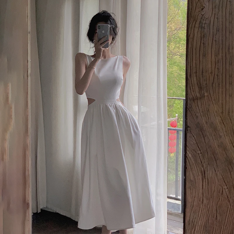 

Stunning Sexy Open Waist Birthday Engagement High Waist A-Line Dr Mid-Length Korean Sle Pure Color Evening Gown