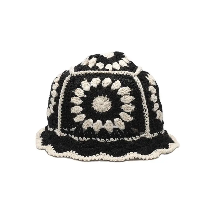 Fashion Girls Bucket Hat Flower Hollow Hand Crochet Hat For Women Luxury Cap Autumn Winter Knit Fisherman Hat Ladies Panama Caps