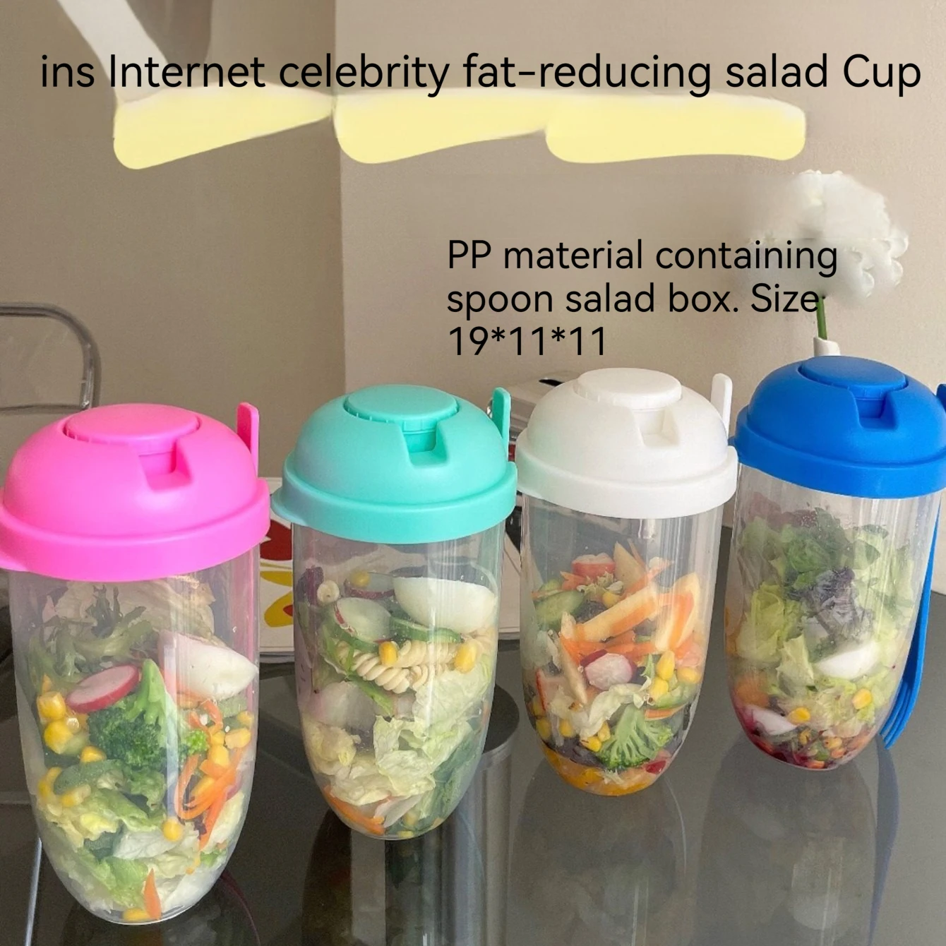 3In1 Portable Salad Cup Breakfast Salad Bowl Fork School Lunch Box Food Storage Bento Box Yogurt Oatmeal Cereal Milk Cup Fitness