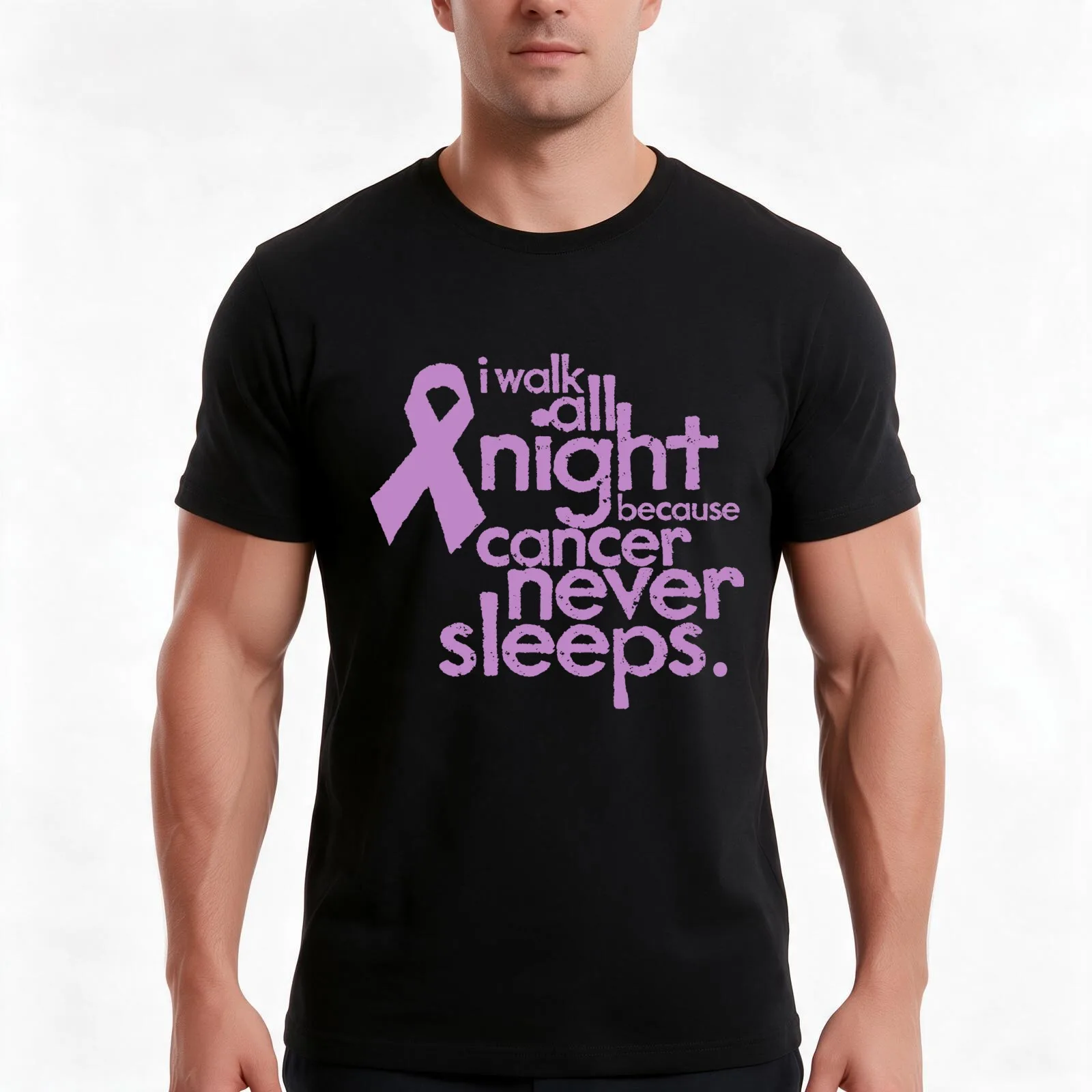 I Walk All Night Because Cancer Never Sleeps - Relay for Life T-Shirt, Summer Casual Cotton Tee, Oversized Streetwear Tops