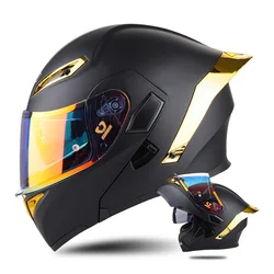 DOT Approved Men's Motorcycle Helmet Full Face Helmet with Double Visor Flip Up Motocross Helmet Four Seasons Universal