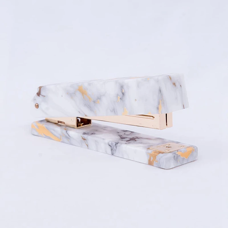 Top-Acrylic Gold Marble White Office Desk Sets Stapler & Tape Dispenser Heavy Duty Office Supplies Desk Accessories Set