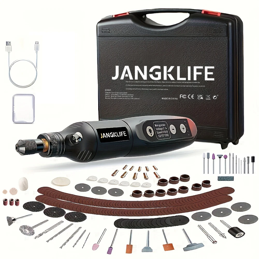 Zestaw narzędzi obrotowych bezprzewodowych USB JANGKLIFE do obróbki drewna, grawerowania, DIY, do biżuterii, metalu, szkła, mini wiertarka bezprzewodowa