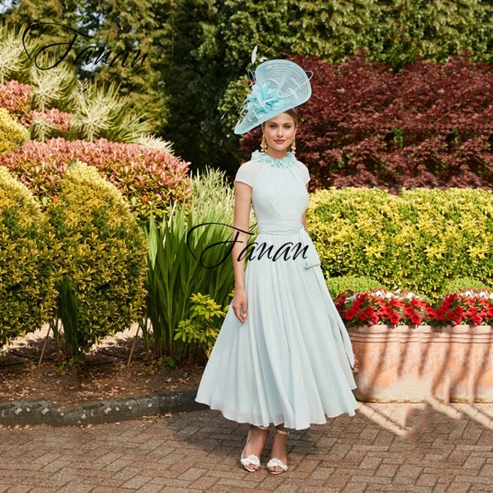 

Customized Mint Green Chiffon A-Line Mother Of The Bride Dresses Pleated Short Sleeve Wedding Guest Gown Evening Party Dress Ne