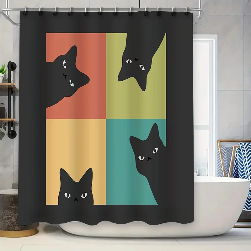 Cat Shower Curtain Cute Kitten Bathroom Decor Washable Fabric Liner Waterproof Home Decor Artistic Pet Lover Gift Modern Style