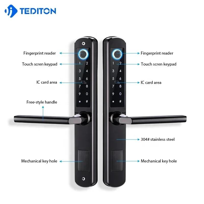005Waterproof Ttlock APP Remote Outdoor Double Sided Digital Coded Gate Combination Glass Door Lock With Fingerprint