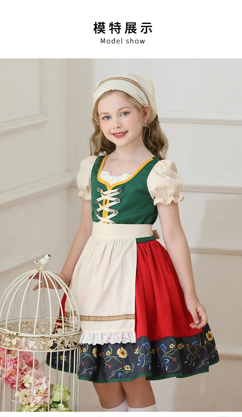 Kinder Karnevalskostüm München Oktoberfest Mädchenkostüm Klassisches Alpen-Landkostüm Mädchen Paradekostüm Cosplay Festliches Kleid Party – Detail 21