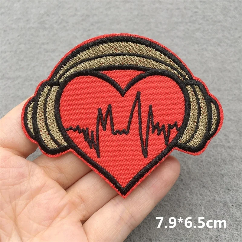 Rockmusik bestickte Aufnäher auf Kleidung, Aufkleber, DIY-Bügelapplikationen, Aufnäher für Kleidung, Jacke, Jeans, Headset, Gitarre, Streifen – Detail 6