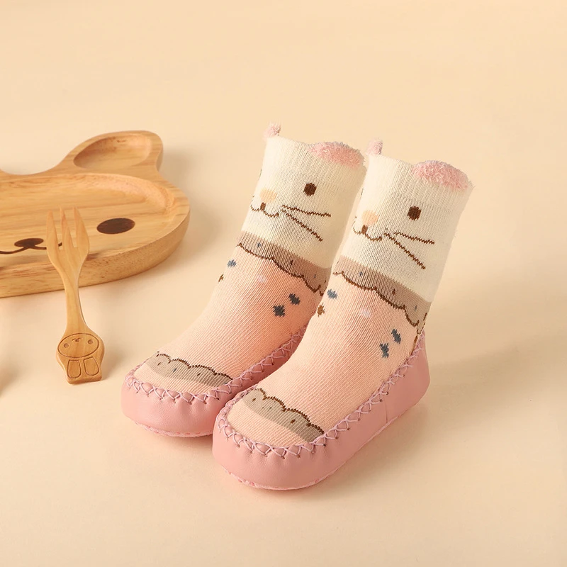 Chaussures de printemps épaisses pour bébés, chaussettes de sol pour tout-petits, chaussettes de pied drôles, non ald, renard, tigre