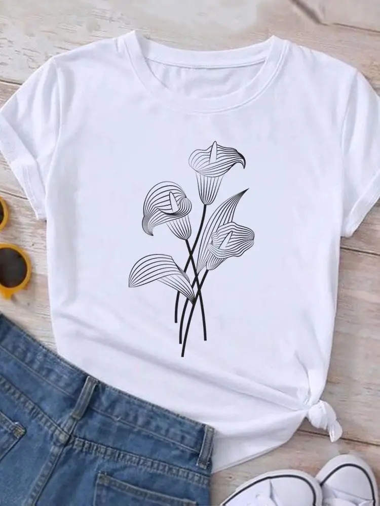 Camiseta con estampado de mariposa y flores para mujer, Top de manga corta a la moda, ropa informal