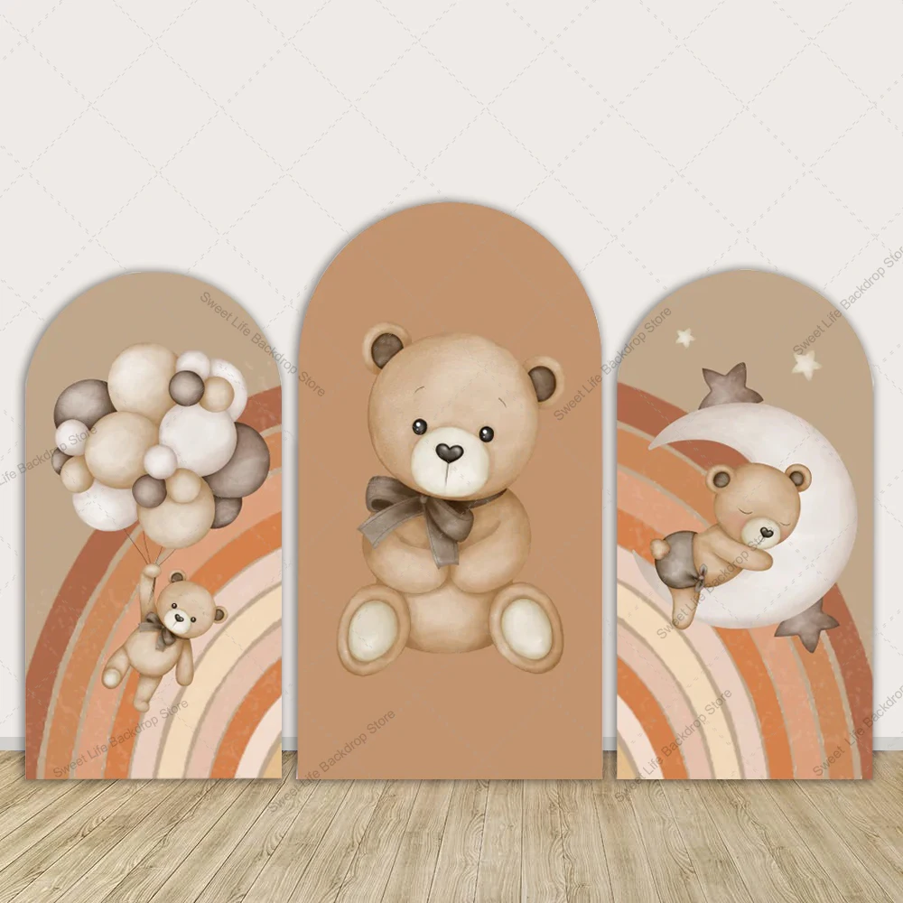 

Brown Bear Balloons Arch Backdrop Newborn Baby Shower Kids Birthday Party Photography Background Decor Covers