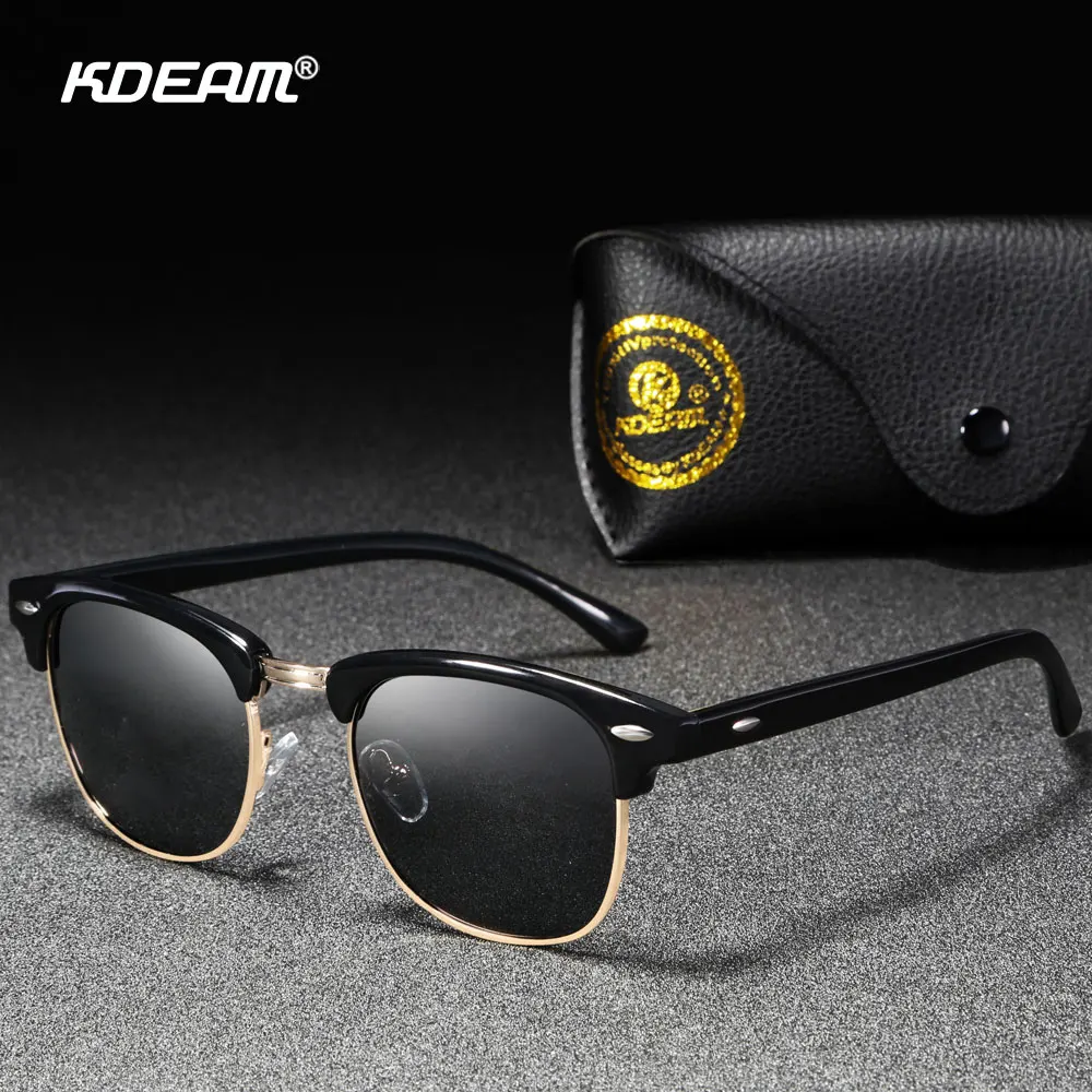 

KDEAM Mixed Classic Style Polarized Sunglasses Women High Fashion Glasses Men Half-Gold Frame Sunglass With Leather Case