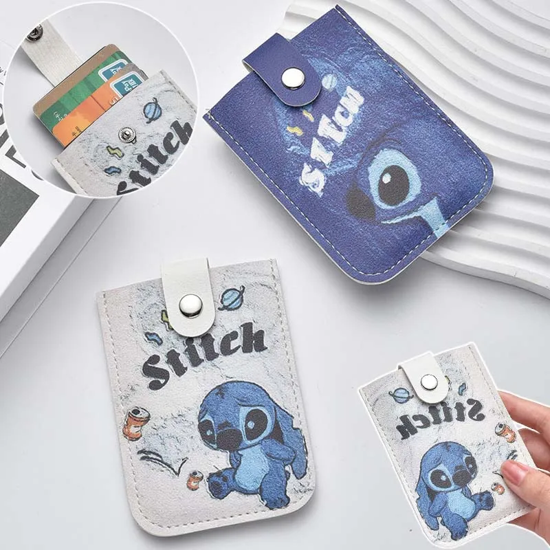 

Disney Stitch Pocket Card Bag Laminated Concealed Pull-out Business Card Case Fashion PU Leather ID Card Holder Cards Wallet new