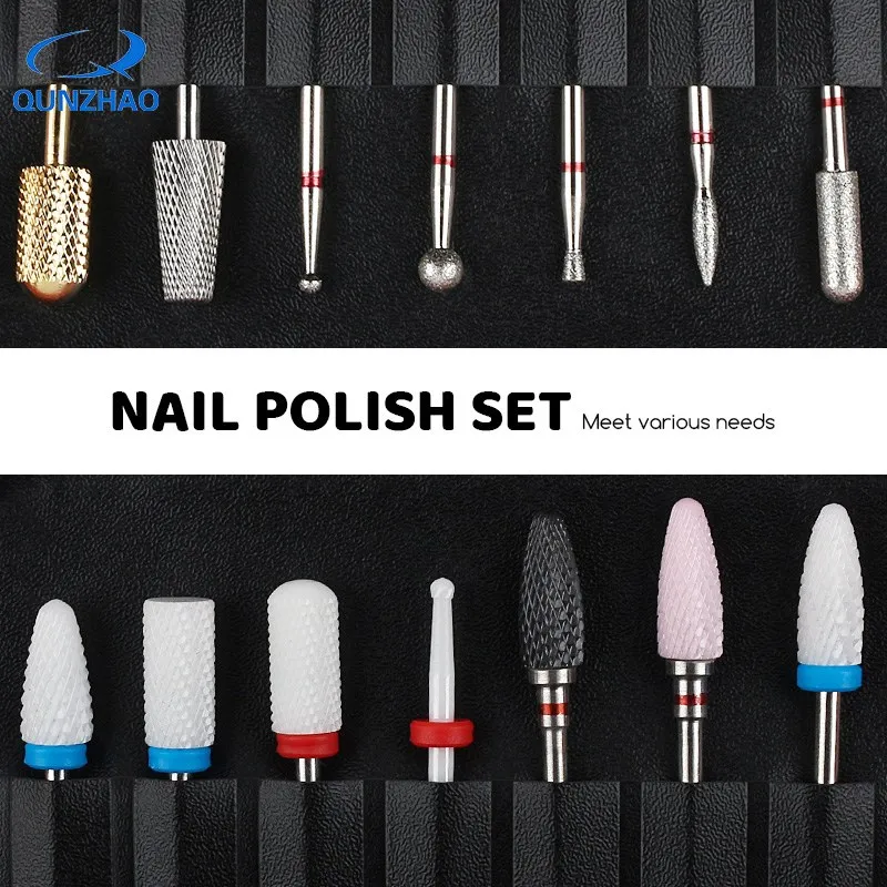 QUNZHAO 14pcs/bag Nail Drill Accessories Bits Russian Nail Art Nail Pretreatment Stainless Steel Tungsten Steel Grinding