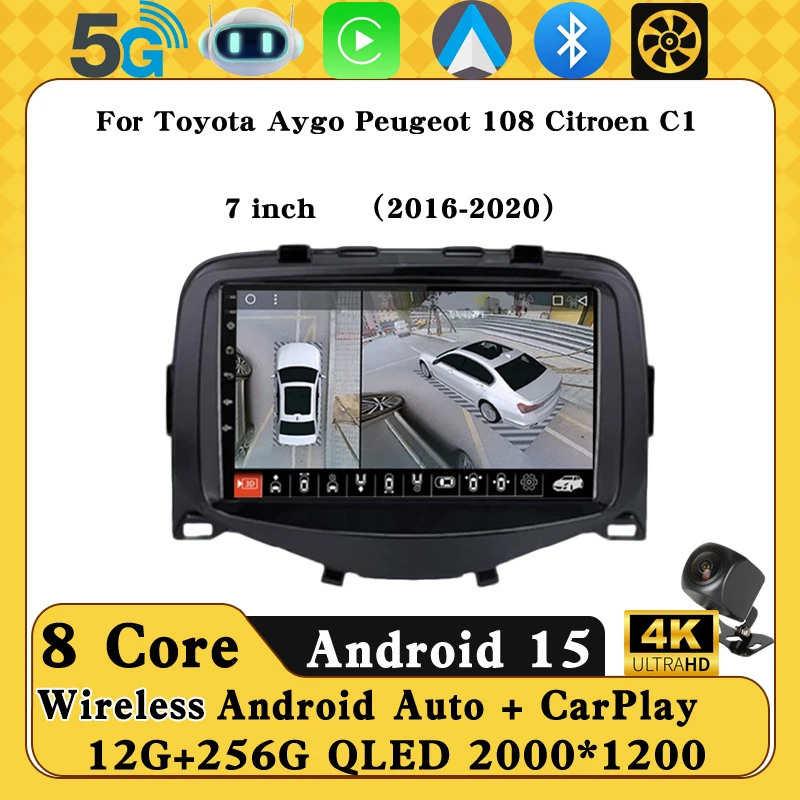 

Android 15 For Toyota Aygo Peugeot 108 Citroen C1 2016-2020 Car Radio Multimedia GPS Navigation Carplay Auto Player DSP DVD 2Din