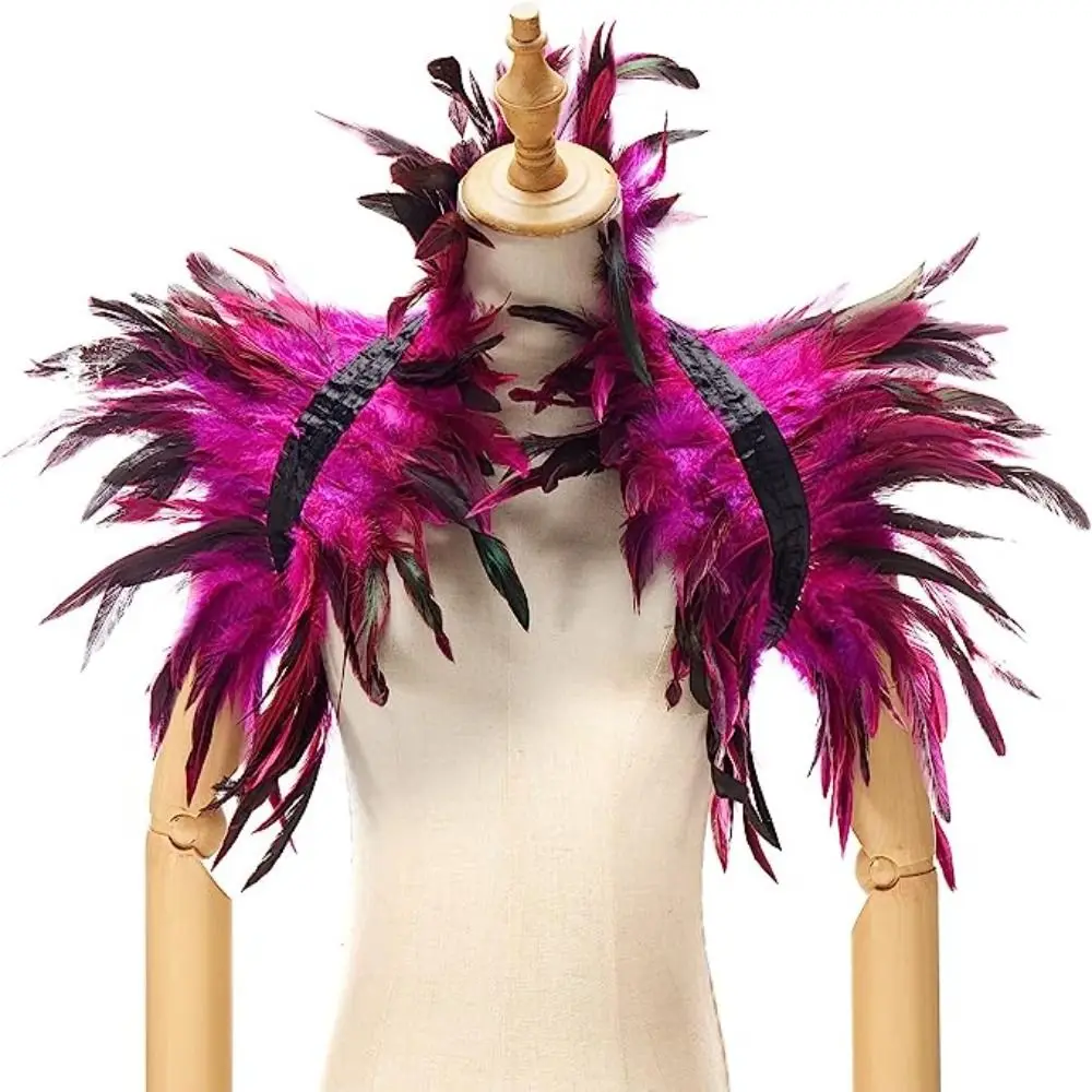 Bufanda de fiesta de lujo, chal de cuello falso de plumas con lazos de cinta, capa de plumas naturales de estilo gótico, encogimiento de hombros de plumas para mujeres y hombres