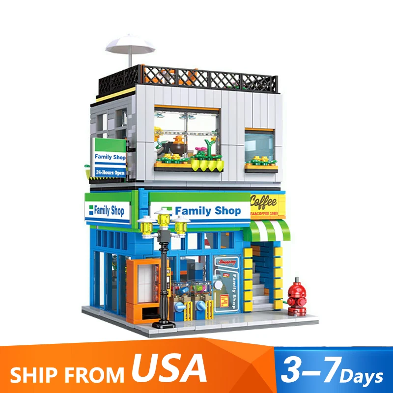 

Строительный набор для магазина Convenience, комплект модели модульного строительного блока City Building MOC, подходит в качестве подарка для детей, 1310 шт.