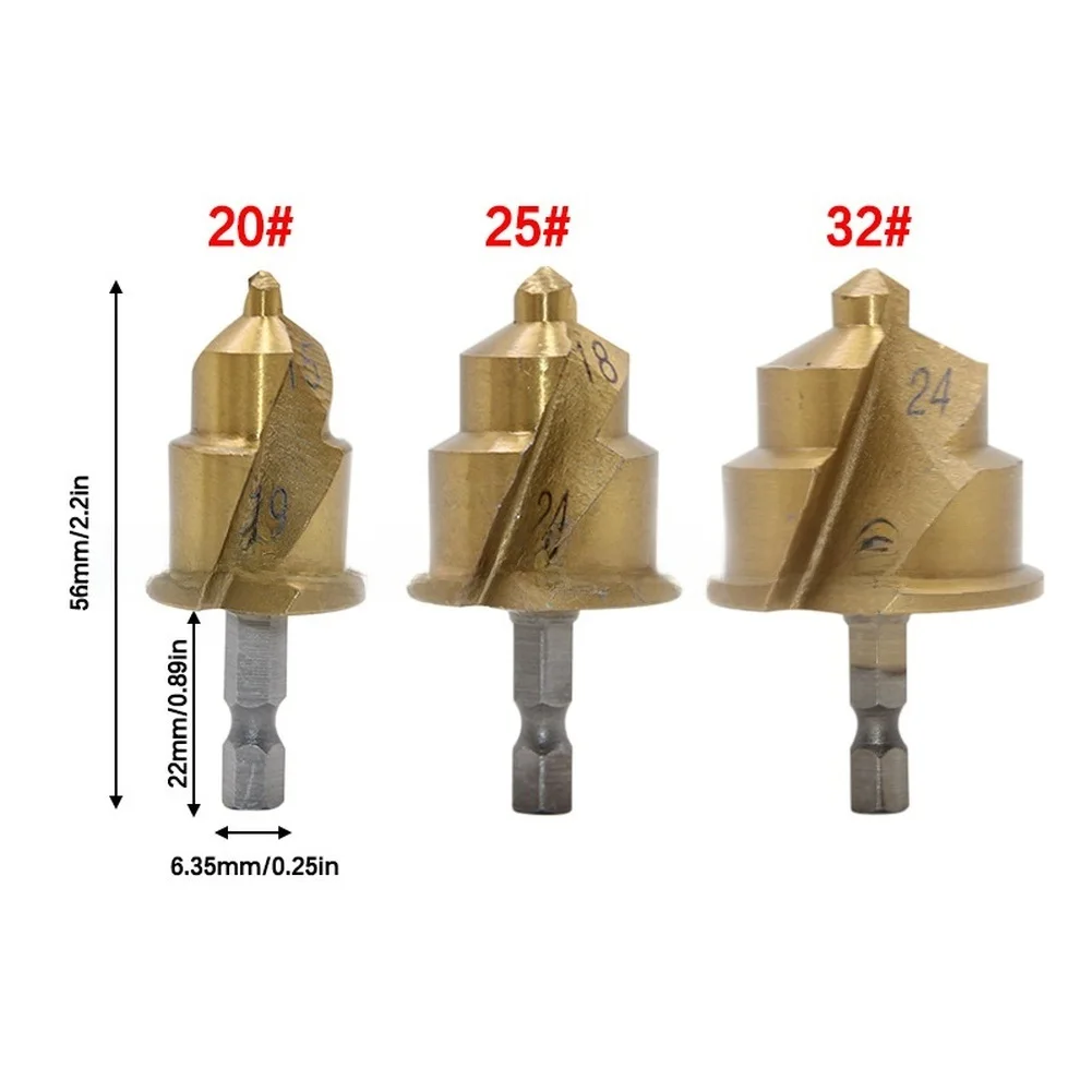3pcs PPR Stepped Drill Bit Kit with Hex Shank for Pipe Hole Enlargement Drilling and Depth Limiting Applications