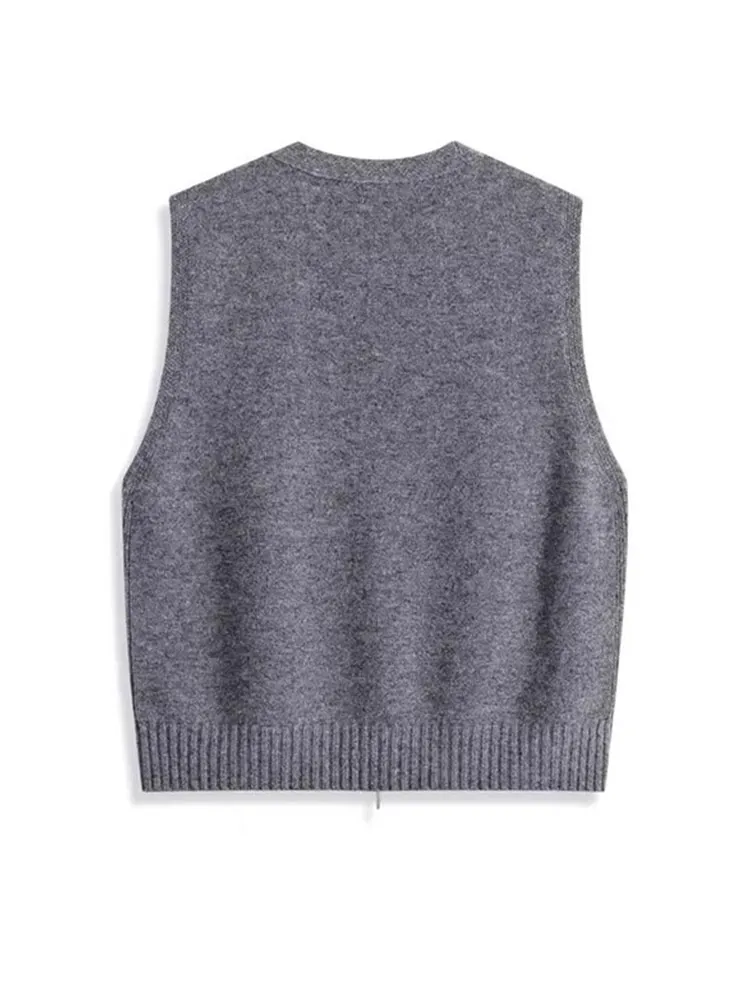 V-Ne-cárdigan abierto para mujer, suéter informal de punto con doble cremallera, chaleco de lana informal Faion de otoño