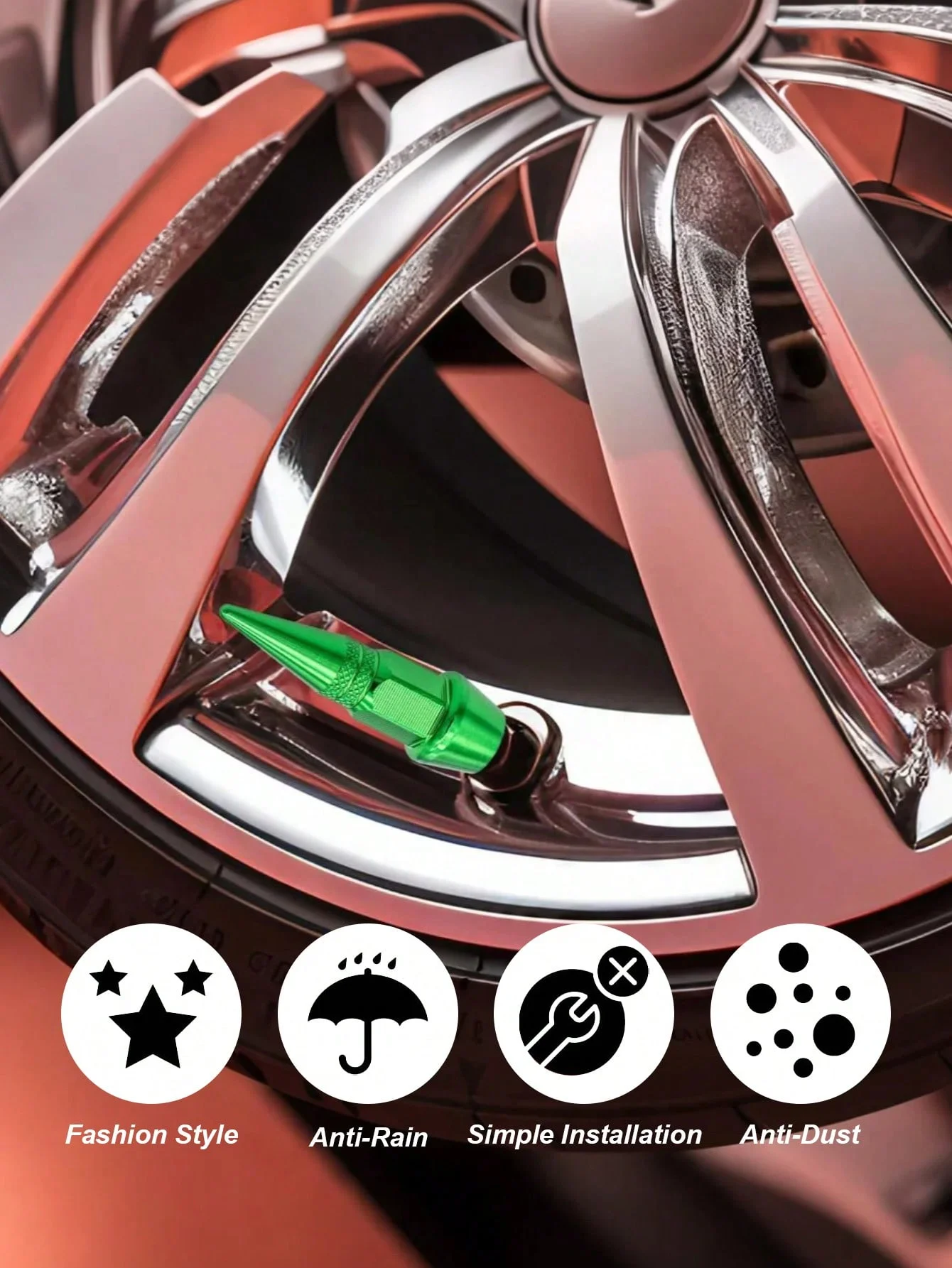 4개 알루미늄 타이어 밸브 캡 - 날카로운 팁 디자인, 육각 나사 장착, 방진 및 누출 방지, C용 범용 장착